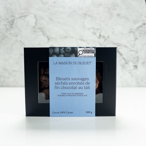 Bleuets séchés enrobés de chocolat au lait