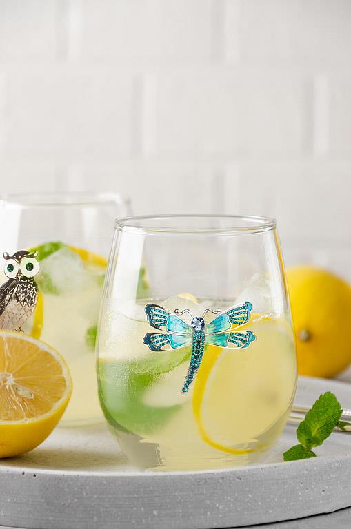 Verre à vin sans pied avec libellule bijou