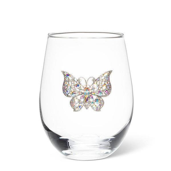 Verre à vin sans pied avec papillon bijou