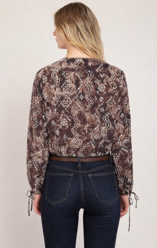 Blouse à imprimé serpent Dex, coloris imprimé serpent marron et noir, vue de dos