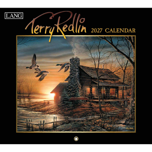 Calendrier mural LANG Terry Redlin 2027 : couverture avec une maison au bord de l’eau au coucher du soleil.