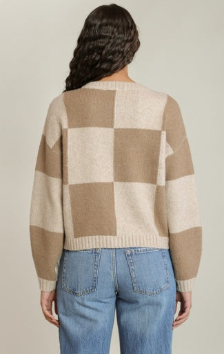Cardigan à blocs de couleur Dex, coloris taupe clair chiné, vue de dos
