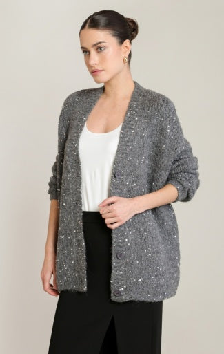 Cardigan en tricot à sequins Dex, coloris gris moyen, autre vue du vêtement porté