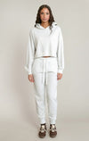 Chandail à capuchon côtelé doux Dex, coloris blanc chiné, vêtement porté en tenue