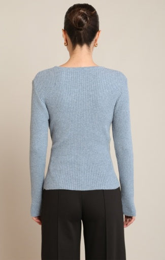 Haut en tricot à boucle Dex, coloris bleu pâle, vue de dos