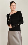 Haut en tricot à nœud orné de strass Dex, coloris noir, vêtement porté