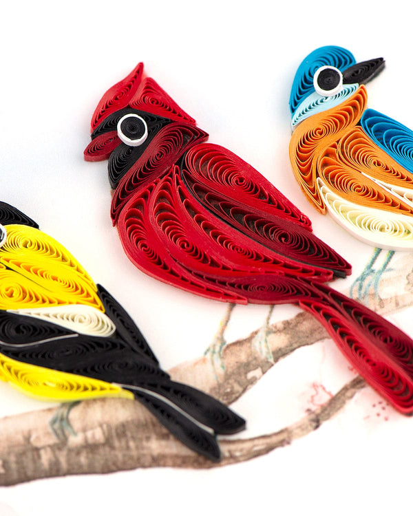 Carte de vœux oiseaux chanteurs en quilling
