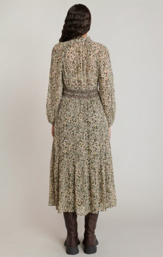 Robe à taille smockée Dex, coloris léopard écru, vue de dos