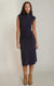 Robe midi à col montant Dex, coloris marine, vêtement porté