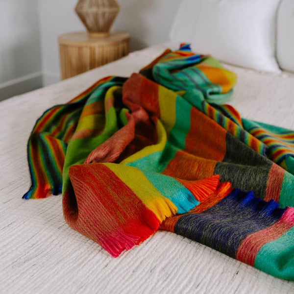 Plaid – Jeté à Franges – Rayures Multicolores Sunrise
