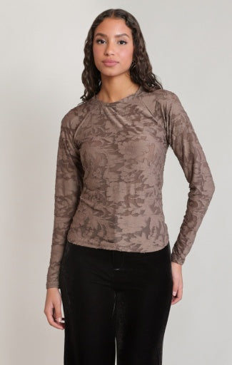 T-shirt à manches longues à motif floral Dex, coloris taupe foncé, autre vue du vêtement porté