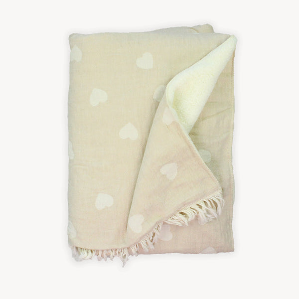 Fleece Lined Throw - Have A Heart - Beige