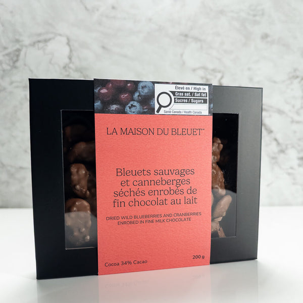 Boite Bleuets Canneberges chocolat Lait 200g