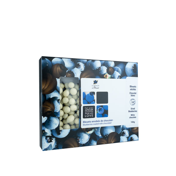 Bleuets séchés enrobés de chocolat au blanc