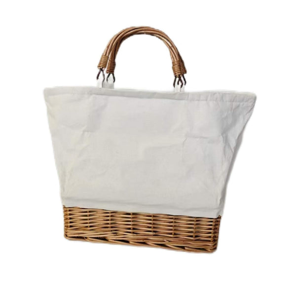 Sac isotherme - Tissu blanc et osier avec poignée en osier