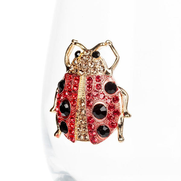 Verre à vin sans pied avec coccinelle bijou