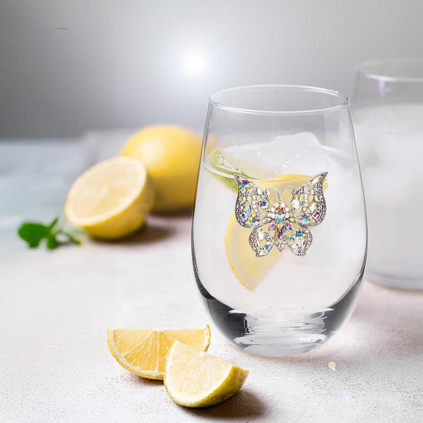 Verre à vin sans pied avec papillon bijou