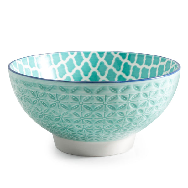 Bol à céréales Aster turquoise en grès, 15 cm