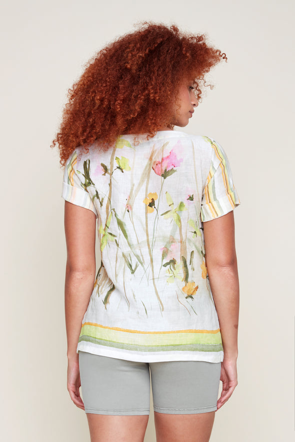 Blouse fleurs verte de dos