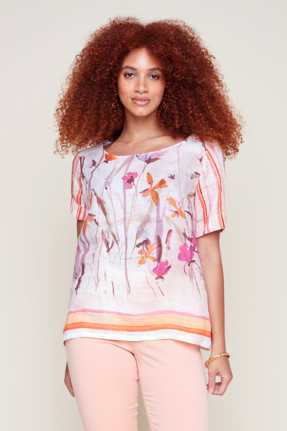 Blouse fleurs rose