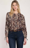 Blouse à imprimé serpent Dex, coloris imprimé serpent marron et noir, vêtement porté