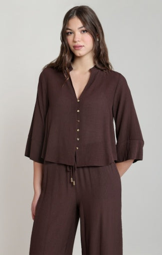 Blouse à manches larges Dex, coloris chocolat foncé, vêtement porté
