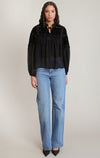 Blouse transparente en dentelle Dex, coloris noir, vêtement porté en tenue