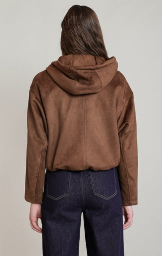 Blouson aviateur à capuchon en suédine Dex, coloris brun, vue de dos