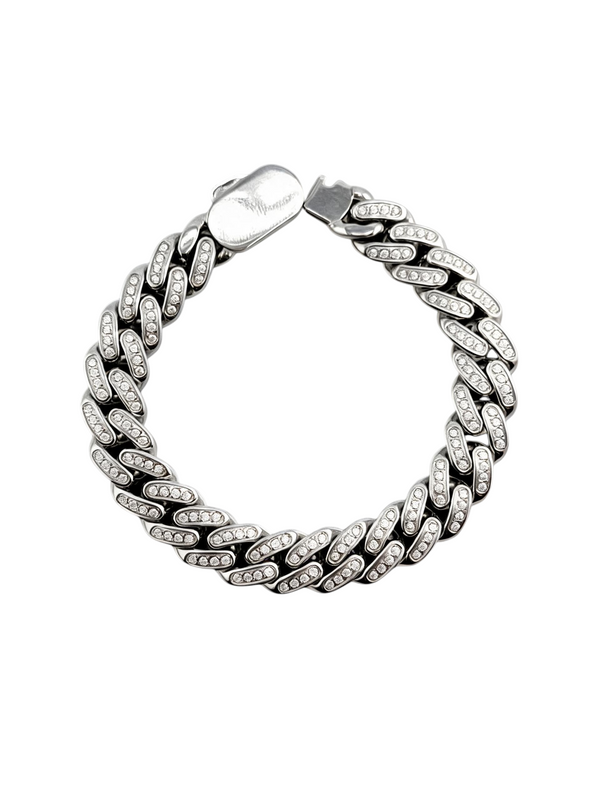 Bracelet Ambition 12 mm AJ&Co, finition argentée, vue de face du bracelet à zircons.