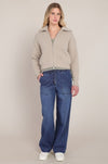 Cardigan à col large Dex, coloris écru, vêtement porté en tenue