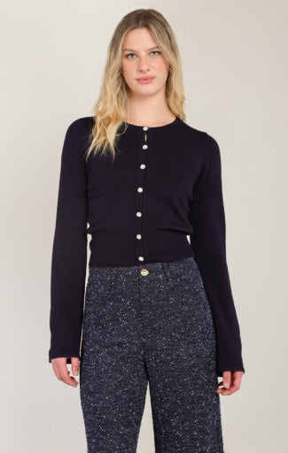 Cardigan à col rond Dex, coloris marine, vêtement porté