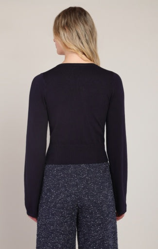 Cardigan à col rond Dex, coloris marine, vue de dos