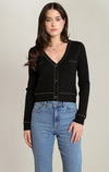 Cardigan à détails contrastants dorés Dex, coloris noir avec détails dorés, vêtement porté