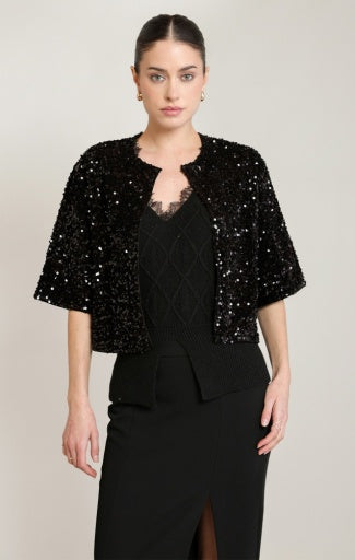 Cardigan à sequins Dex, coloris noir, vêtement porté en tenue