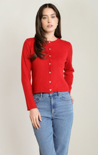 Cardigan boutonné Dex, coloris rouge, vêtement porté