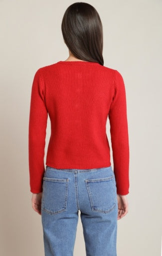 Cardigan boutonné Dex, coloris rouge, vue de dos