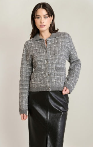 Cardigan en tricot effet tweed Dex, coloris gris chiné, vêtement porté