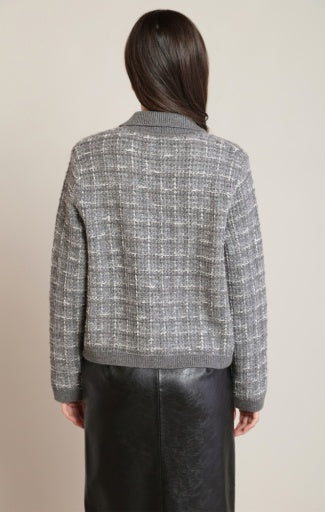 Cardigan en tricot effet tweed Dex, coloris gris chiné, vue de dos