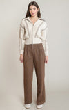 Cardigan torsadé zippé Dex, coloris avoine/brun, vêtement porté en tenue