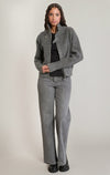 Cardigan zippé Dex, coloris gris chiné foncé, vêtement porté en tenue