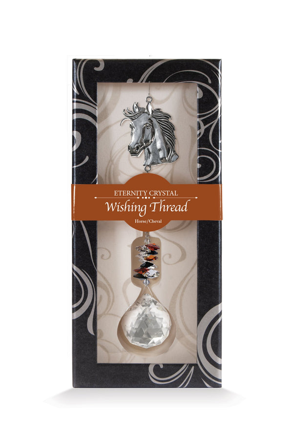 Fil à vœux Cheval Eternity Crystal présenté dans sa boîte illustrée avec son cristal facetté.