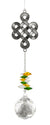 Attrape-soleil Nœud infini Eternity Crystal : motif argenté représentant un nœud entrelacé, perles vertes et jaunes et cristal transparent facetté.