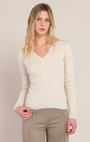 Haut en tricot côtelé Dex, coloris crème, vêtement porté