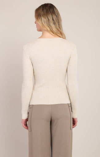 Haut en tricot côtelé Dex, coloris crème, vue de dos