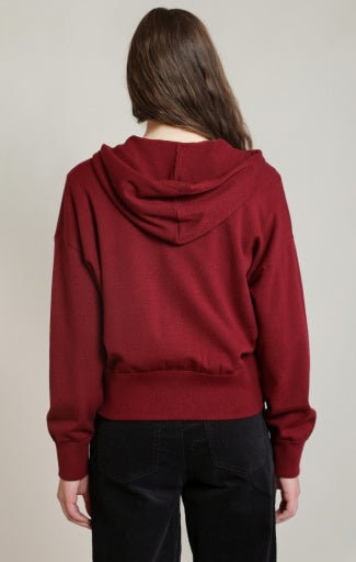 Haut en tricot zippé à capuchon Dex, coloris bourgogne, vue de dos