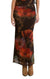 Jupe longue fluide à motif floral Dex, coloris brun à fleurs orange et rouges, vêtement porté