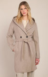 Manteau à capuchon ceinturé Dex, coloris pierre, vêtement porté