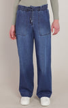 Pantalon en denim à jambe large Dex, coloris indigo délavé, vêtement porté