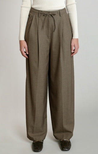 Pantalon plissé à cordon de serrage Dex, coloris taupe foncé, vêtement porté