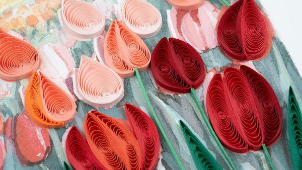 Carte de vœux quillée champ de tulipes